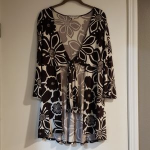 Cabi large print floral cardigan with tie